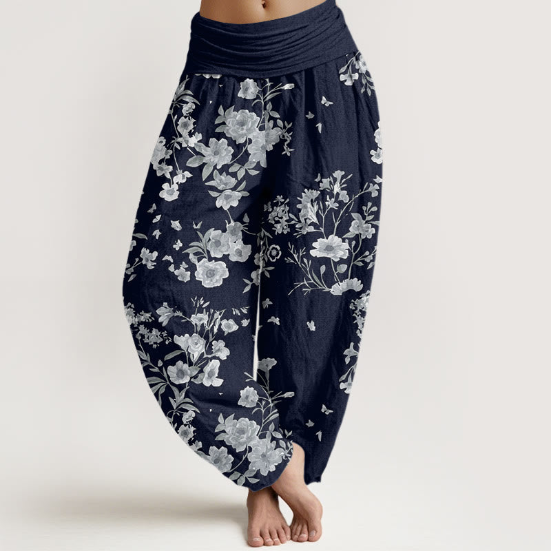 Buddha Stones Summer Bohemian Floral Pattern Women's Elastic Waist Harem Pants