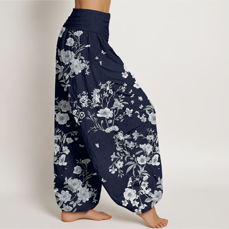 Buddha Stones Summer Bohemian Floral Pattern Women's Elastic Waist Harem Pants