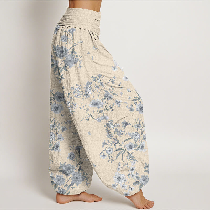 Buddha Stones Summer Bohemian Floral Pattern Women's Elastic Waist Harem Pants