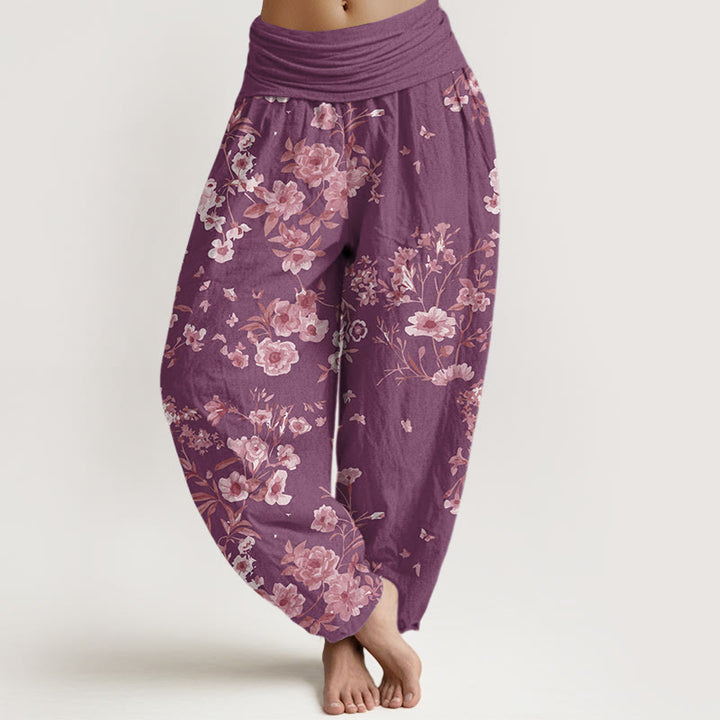 Buddha Stones Summer Bohemian Floral Pattern Women's Elastic Waist Harem Pants