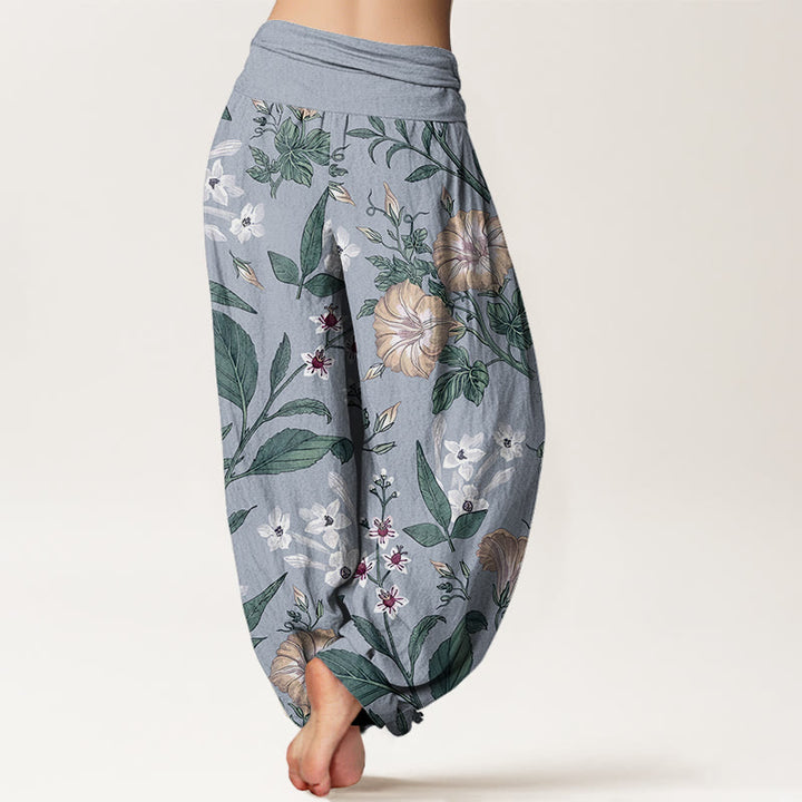 Buddha Stones Flower Plant Pattern Women's Elastic Waist Harem Pants