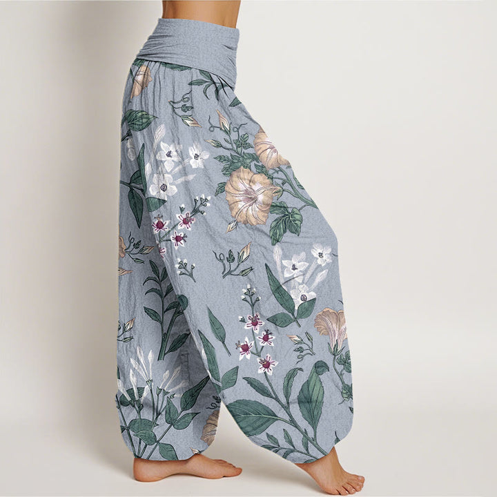 Buddha Stones Flower Plant Pattern Women's Elastic Waist Harem Pants