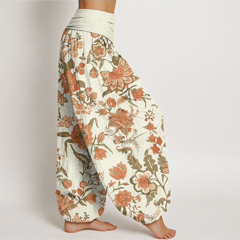 Buddha Stones Sunflower Pattern Women's Elastic Waist Harem Pants