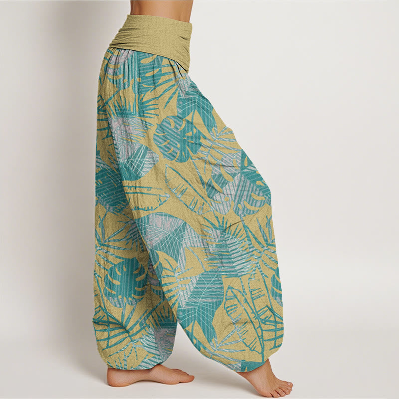 Buddha Stones Leaves Pattern Women's Elastic Waist Harem Pants