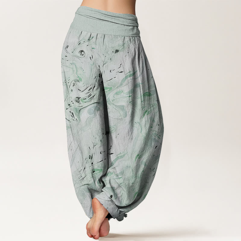 Buddha Stones Flow Wind Pattern Women's Elastic Waist Harem Pants