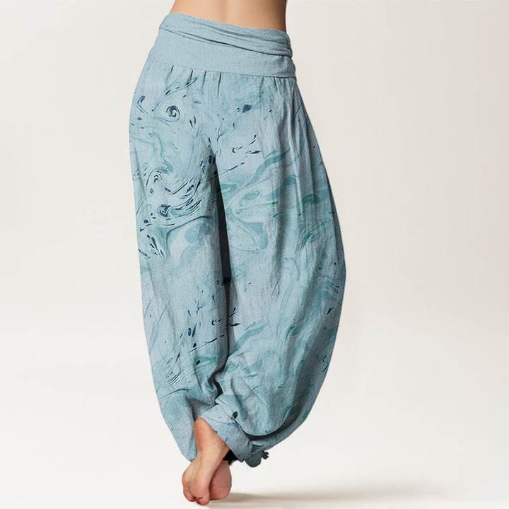 Buddha Stones Flow Wind Pattern Women's Elastic Waist Harem Pants