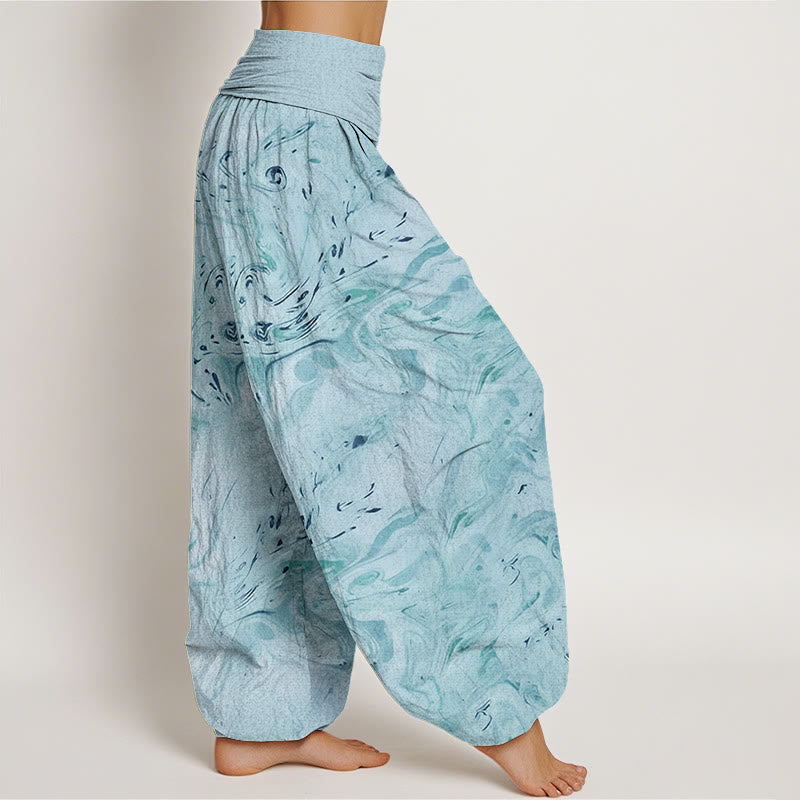 Buddha Stones Flow Wind Pattern Women's Elastic Waist Harem Pants