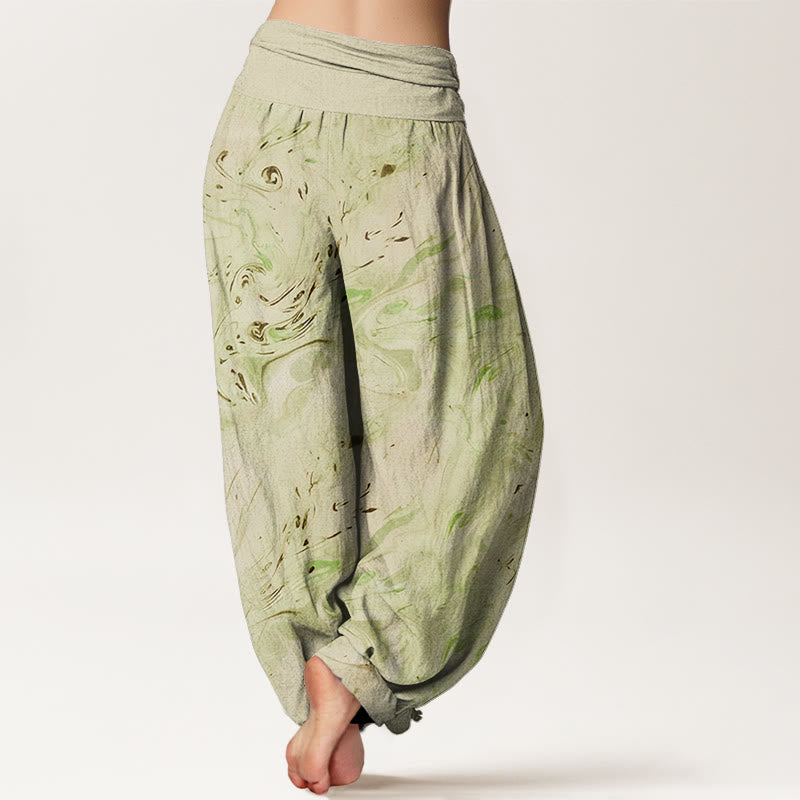 Buddha Stones Flow Wind Pattern Women's Elastic Waist Harem Pants