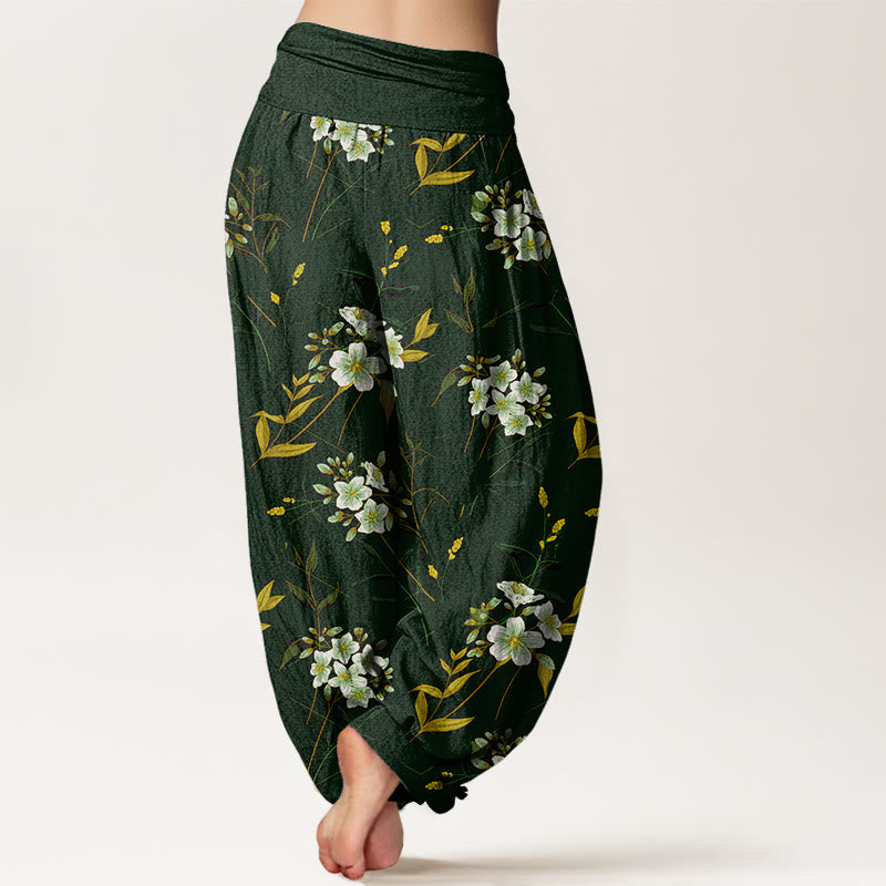 Buddha Stones Casual Flowers Pattern Women's Elastic Waist Harem Pants