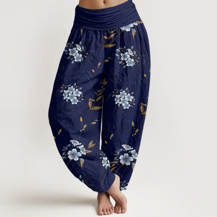 Buddha Stones Casual Flowers Pattern Women's Elastic Waist Harem Pants