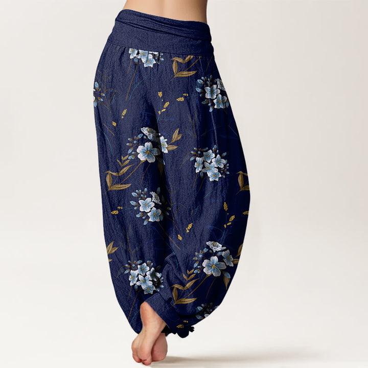 Buddha Stones Casual Flowers Pattern Women's Elastic Waist Harem Pants