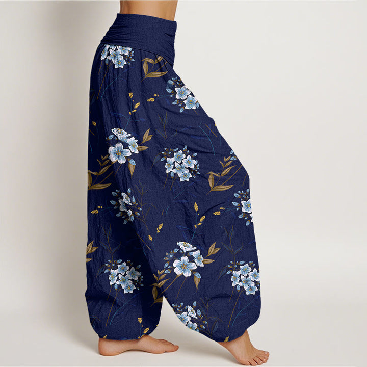 Buddha Stones Casual Flowers Pattern Women's Elastic Waist Harem Pants