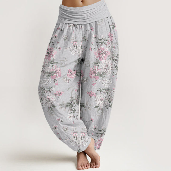 Buddha Stones Retro Flowers Women's Elastic Waist Harem Pants