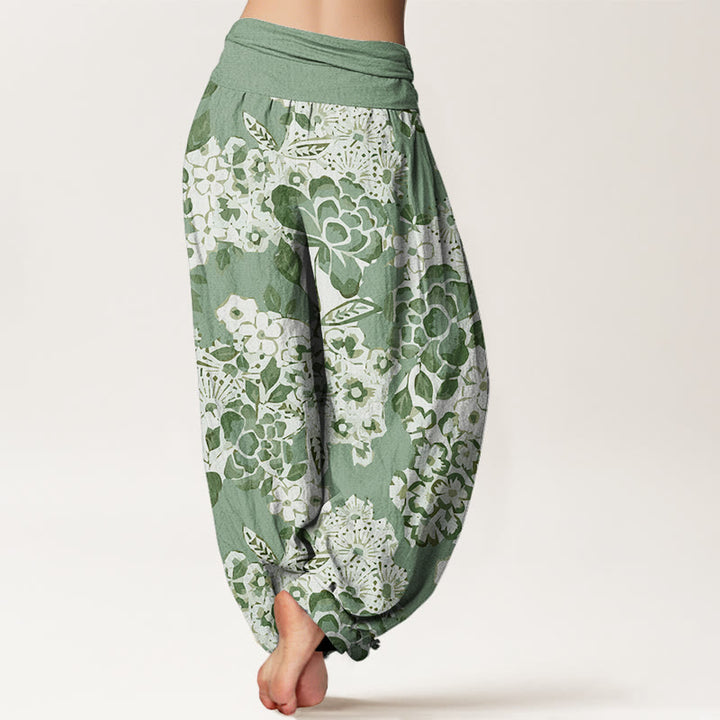 Buddha Stones Peony Dandelion Flowers Women's Elastic Waist Harem Pants