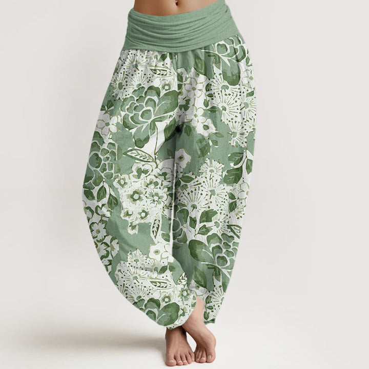 Buddha Stones Peony Dandelion Flowers Women's Elastic Waist Harem Pants