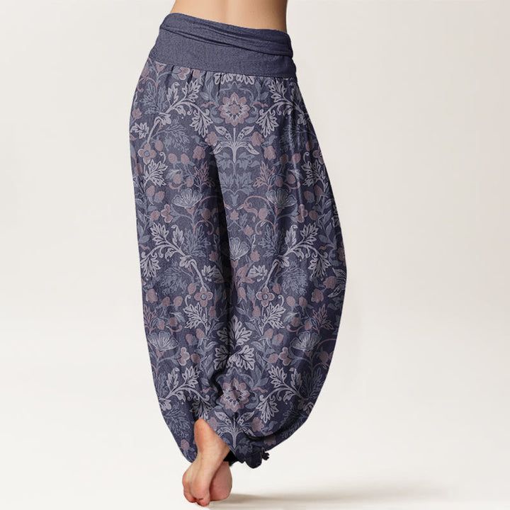 Buddha Stones Casual Flower Vine Leaves Pattern Women's Elastic Waist Harem Pants