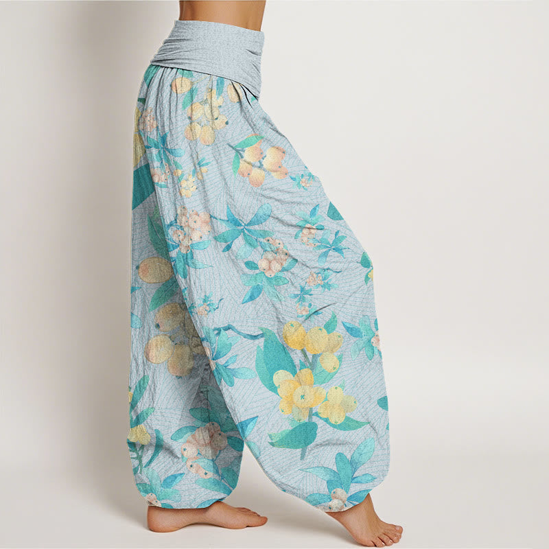 Buddha Stones Casual Loquat Pattern Women's Elastic Waist Harem Pants