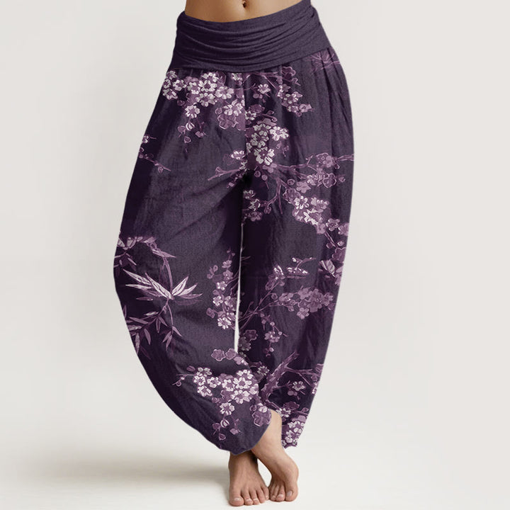 Buddha Stones White Sakura Flower Pattern Women's Elastic Waist Harem Pants - Purple - US22，UK/AU26，EU54 (6XL) - image 5