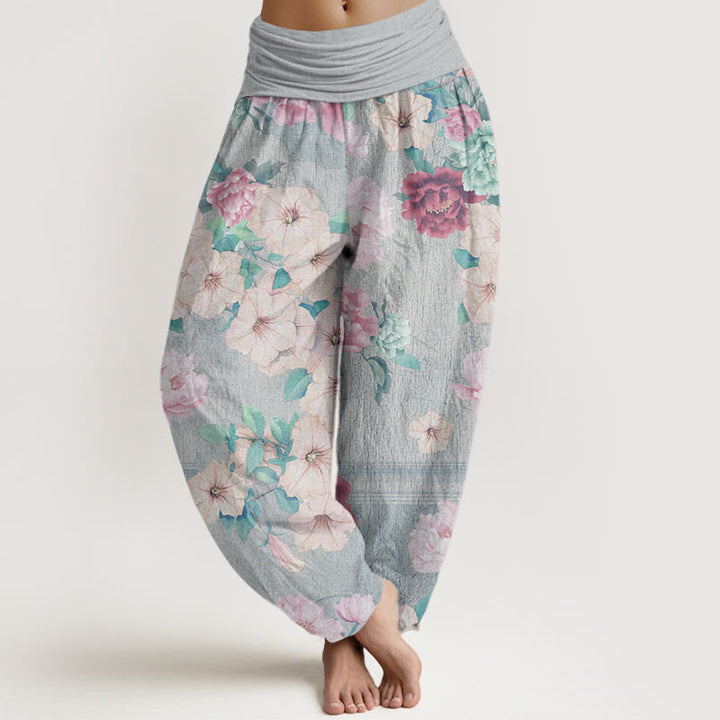 Buddha Stones Casual Peony Flower Women's Elastic Waist Harem Pants