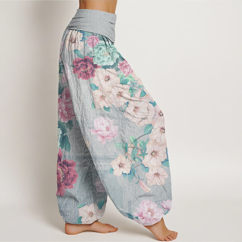 Buddha Stones Casual Peony Flower Women's Elastic Waist Harem Pants