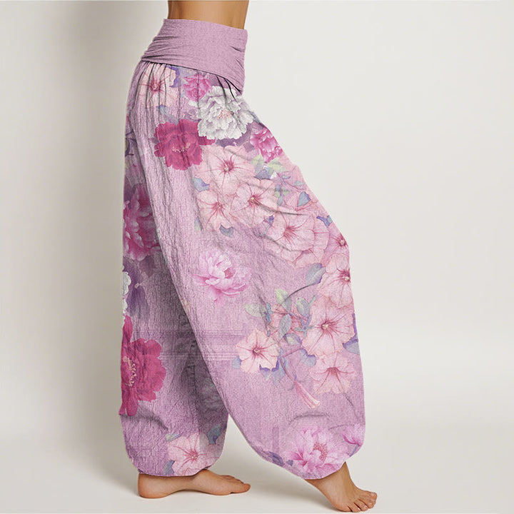 Buddha Stones Casual Peony Flower Women's Elastic Waist Harem Pants