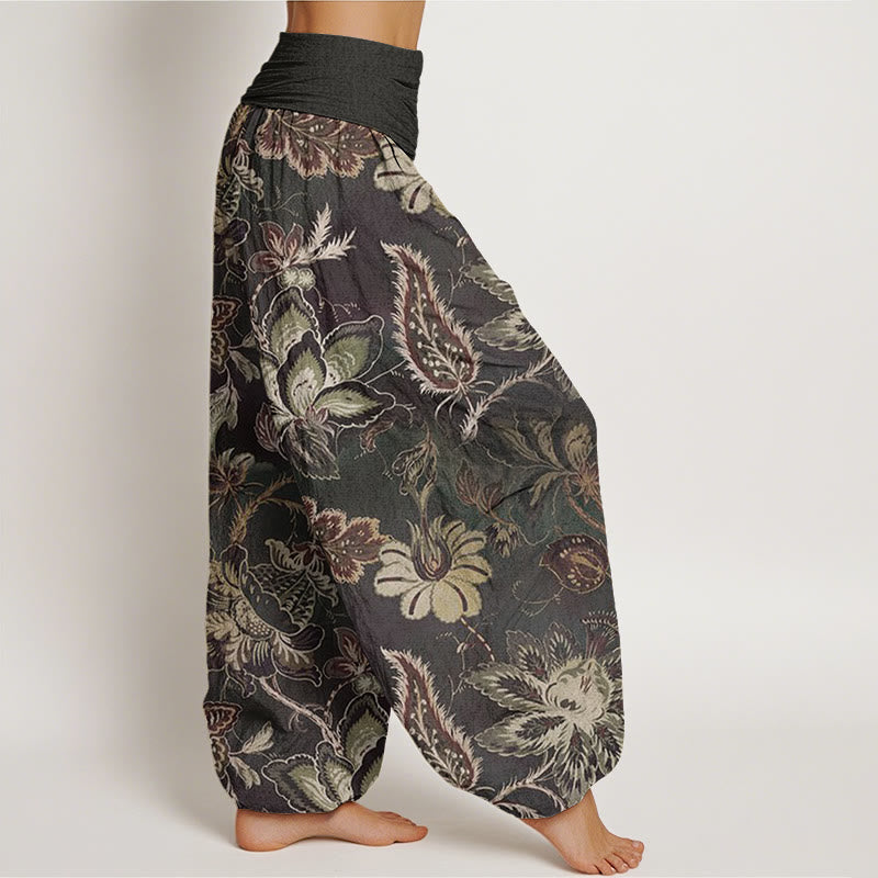 Buddha Stones Casual Floral Leaves Women's Elastic Waist Harem Pants