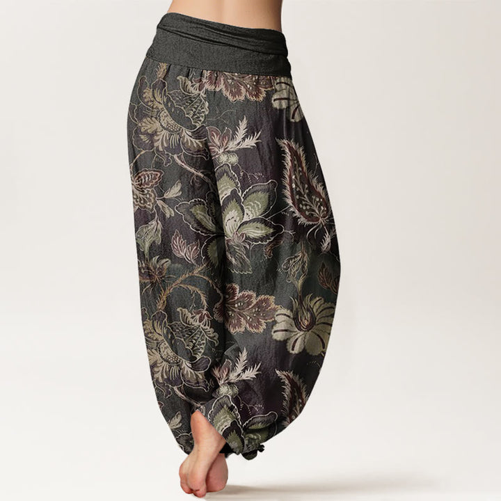 Buddha Stones Cotton Casual Floral Leaves Women's Elastic Waist Harem Pants - image 2