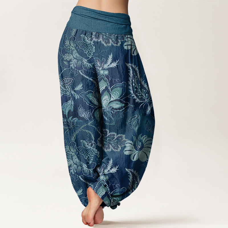 Buddha Stones Cotton Casual Floral Leaves Women's Elastic Waist Harem Pants - image 6
