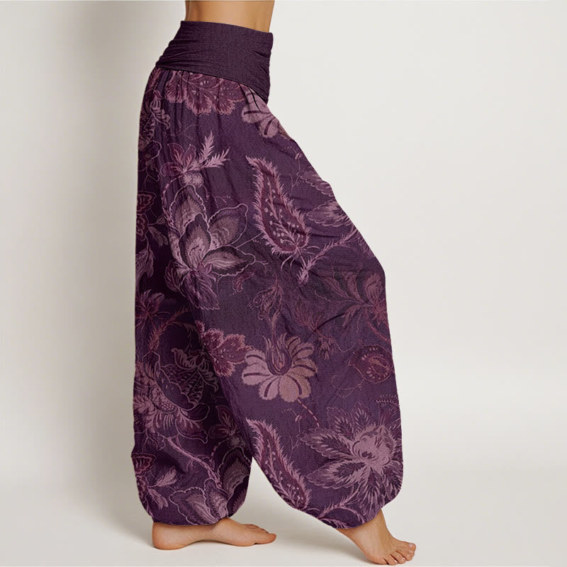 Buddha Stones Casual Floral Leaves Women's Elastic Waist Harem Pants