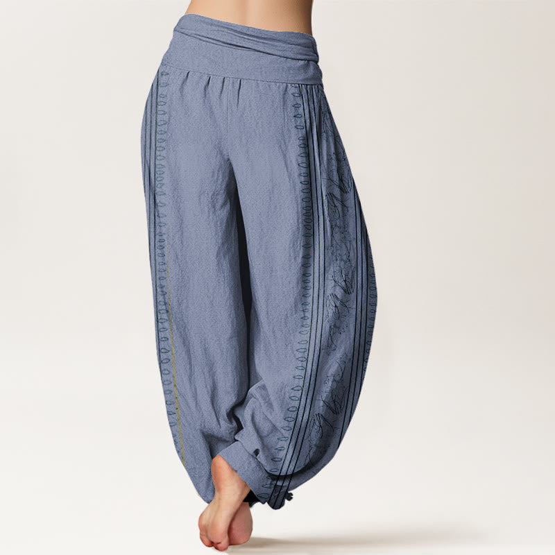 Buddha Stones Dharma Wheel Lotus OM Pattern Women's Elastic Waist Harem Pants - image 3