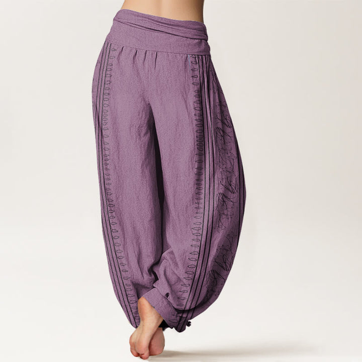 Buddha Stones Dharma Wheel Lotus OM Pattern Women's Elastic Waist Harem Pants - image 10