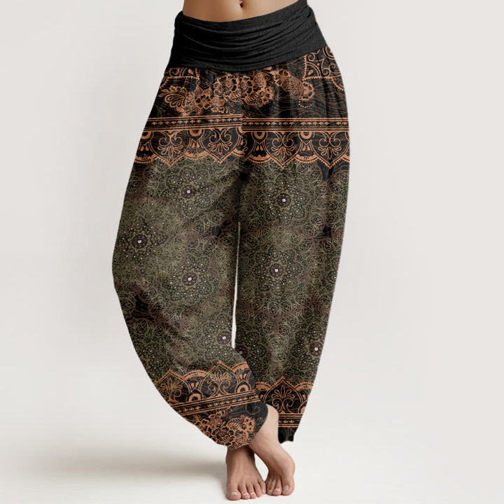 Buddha Stones Cotton Elegant Mandala Flowers Design Women's Elastic Waist Harem Pants - OliveDrab - US22，UK/AU26，EU54 (6XL) - image 7