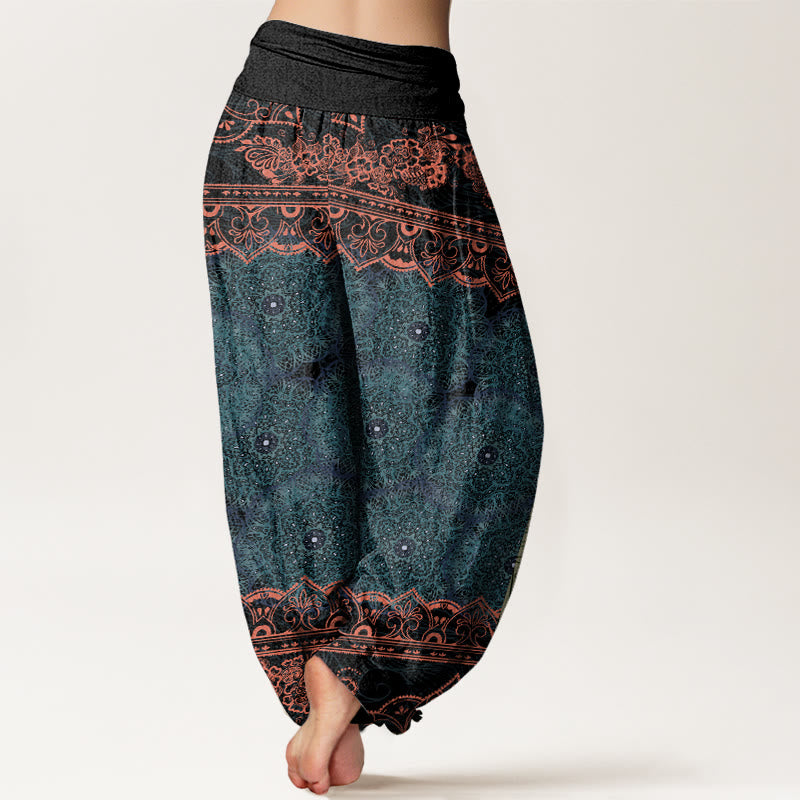 Buddha Stones Cotton Elegant Mandala Flowers Design Women's Elastic Waist Harem Pants - image 2