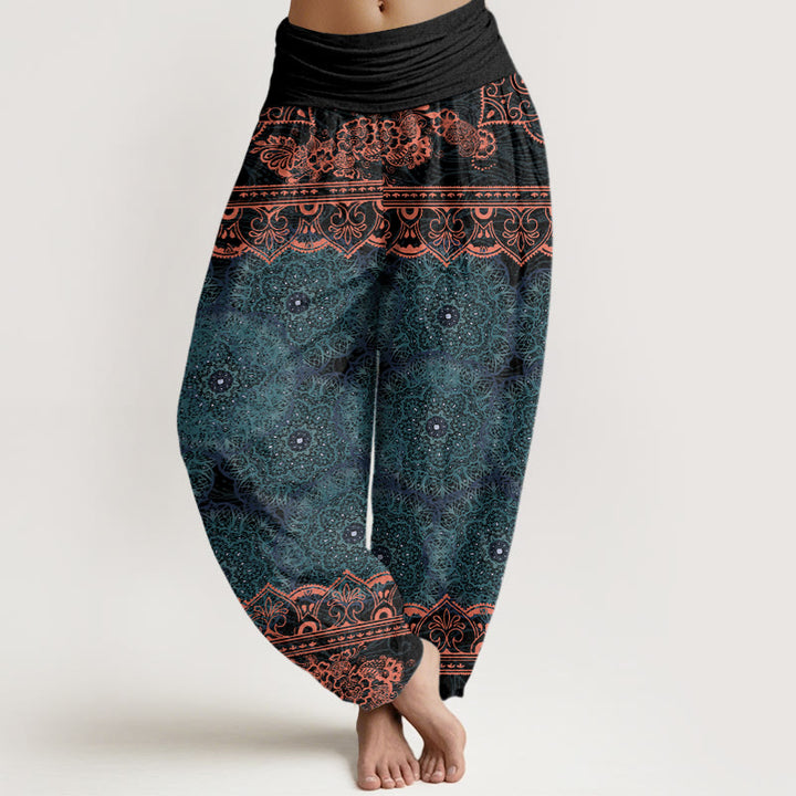 Buddha Stones Cotton Elegant Mandala Flowers Design Women's Elastic Waist Harem Pants - DarkCyan - US22，UK/AU26，EU54 (6XL) - image 0