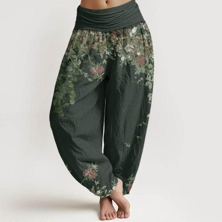 Buddha Stones Casual Red Peony Flower Vine Design Women's Elastic Waist Harem Pants - DarkSeaGreen - US22，UK/AU26，EU54 (6XL) - image 5