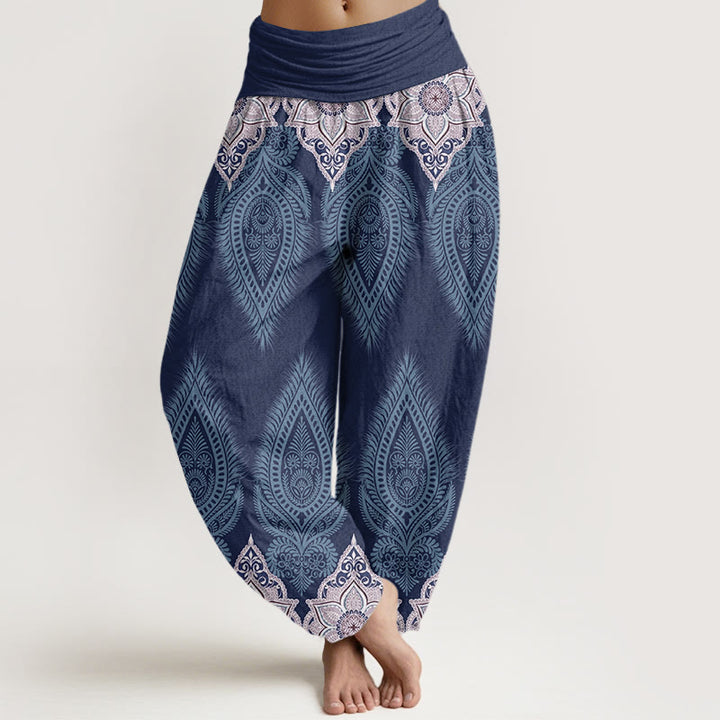 Buddha Stones Cotton Casual Feather Flower Design Women's Elastic Waist Harem Pants - MediumPurple - US22，UK/AU26，EU54 (6XL) - image 7