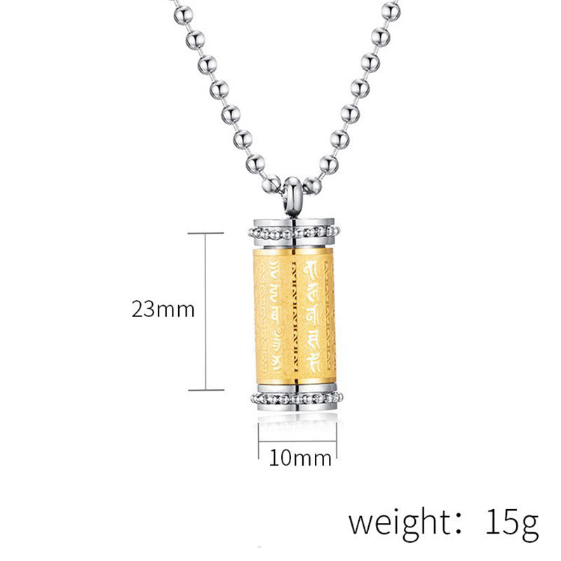 Buddha Stones Titanium Steel Prayer Wheel Scriptures Necklace Balance Pendant