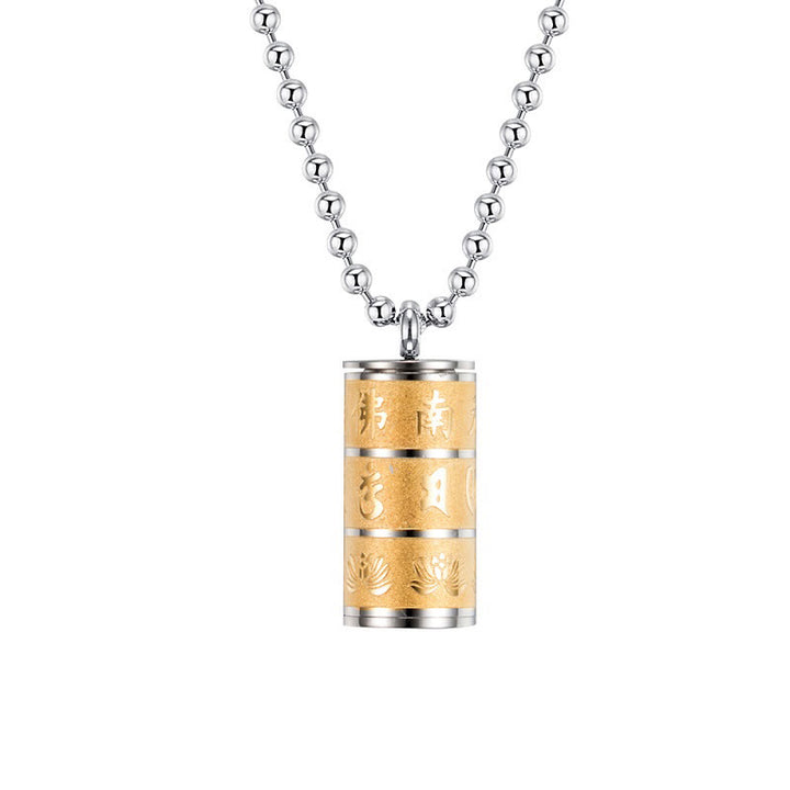 Buddha Stones Tibetan Om Mani Padme Hum Lotus Pattern Prayer Wheel Titanium Steel Peace Necklace Pendant - image 1