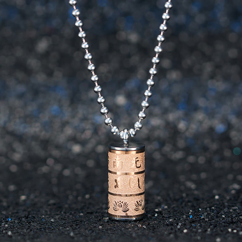 Buddha Stones Tibetan Om Mani Padme Hum Lotus Pattern Prayer Wheel Titanium Steel Peace Necklace Pendant - image 9