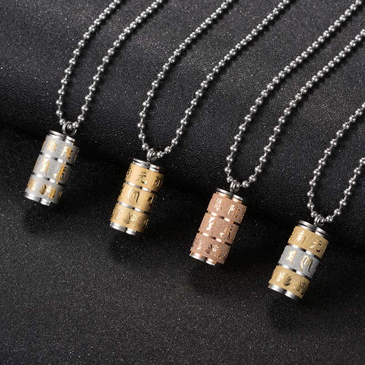Buddha Stones Tibetan Om Mani Padme Hum Lotus Pattern Prayer Wheel Titanium Steel Peace Necklace Pendant - image 12