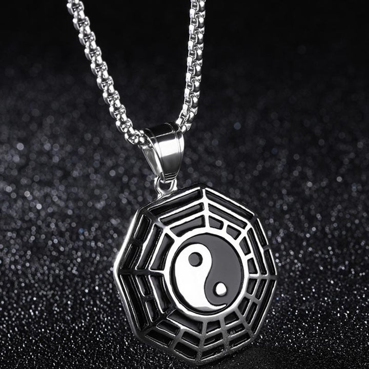 Buddha Stones Titanium Steel Bagua Yin Yang Pattern Balance Necklace Pendant