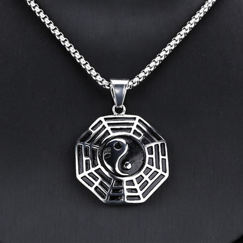 Buddha Stones Titanium Steel Bagua Yin Yang Pattern Balance Necklace Pendant