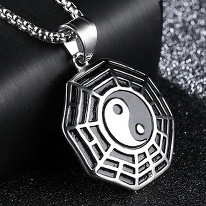 Buddha Stones Titanium Steel Bagua Yin Yang Pattern Balance Necklace Pendant