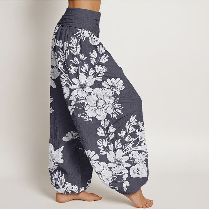 Buddha Stones Casual Peony Flowers Leaves Women's Elastic Waist Harem Pants