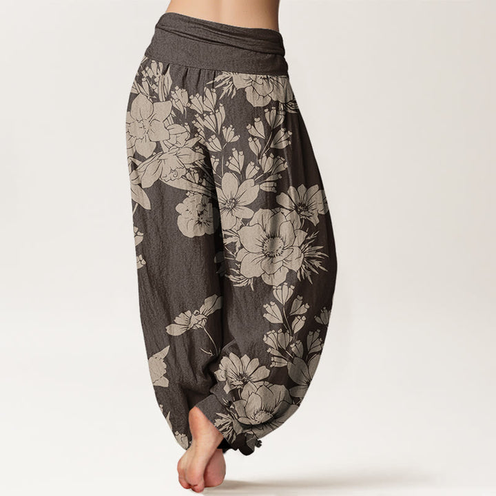 Buddha Stones Casual Peony Flowers Leaves Women's Elastic Waist Harem Pants - image 7