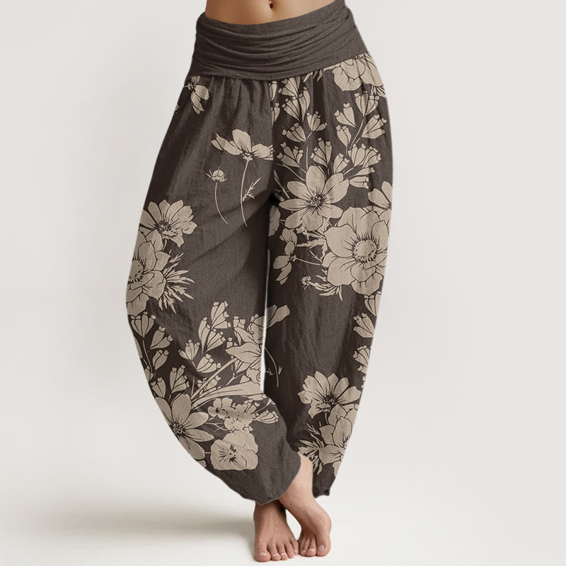 Buddha Stones Casual Peony Flowers Leaves Women's Elastic Waist Harem Pants - Sienna - US22，UK/AU26，EU54 (6XL) - image 5