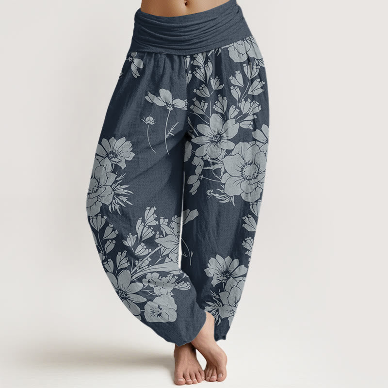 Buddha Stones Casual Peony Flowers Leaves Women's Elastic Waist Harem Pants - SteelBlue - US22，UK/AU26，EU54 (6XL) - image 8