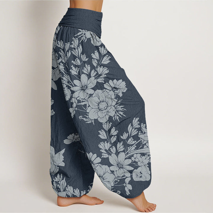 Buddha Stones Casual Peony Flowers Leaves Women's Elastic Waist Harem Pants - image 9