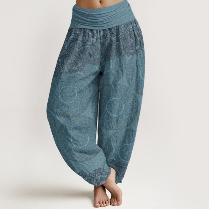 Buddha Stones Casual Flowers Compass Design Women's Elastic Waist Harem Pants