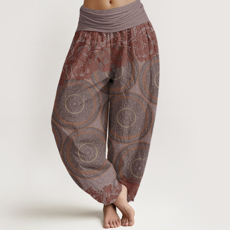 Buddha Stones Casual Flowers Compass Design Women's Elastic Waist Harem Pants - RosyBrown - US22，UK/AU26，EU54 (6XL) - image 5